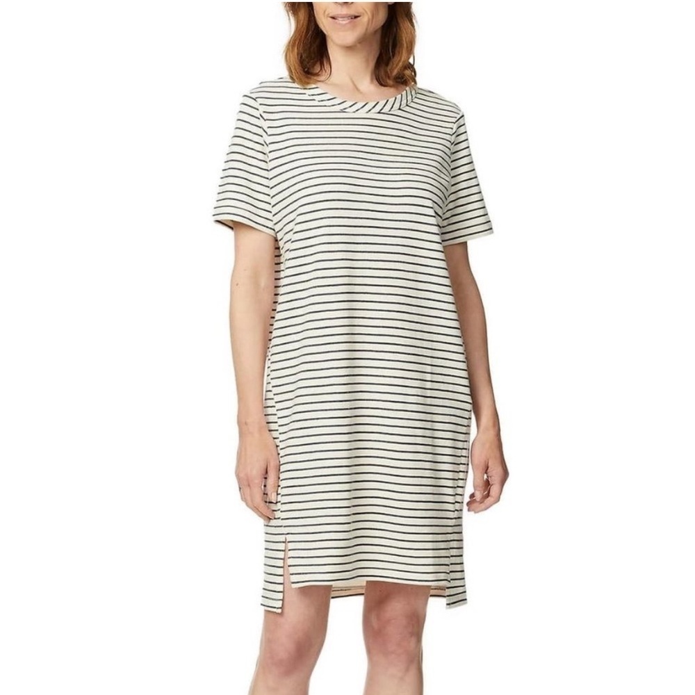 Buffalo David Bitton White Striped Knit T-Shirt Dress Large cotton